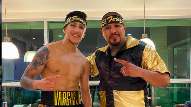 Fernando Vargas Jr. with his father following his pro debut (Ring TV) .